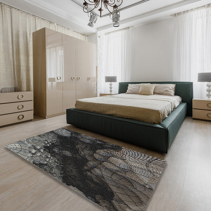 Patterned Granite Gray Novelty Rug in a Bedroom, pat559