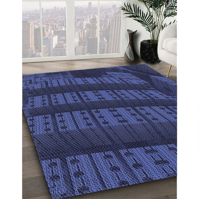 Patterned Royal Blue Rug in Family Room, pat560blu