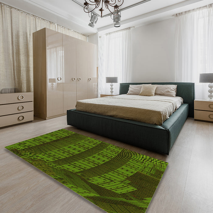 Patterned Dark Forest Green Rug in a Bedroom, pat560yw