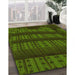 Patterned Dark Forest Green Rug in Family Room, pat560yw
