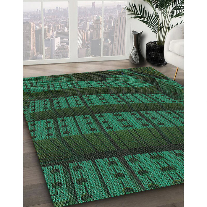 Machine Washable Transitional Dark Forest Green Rug in a Family Room, wshpat560