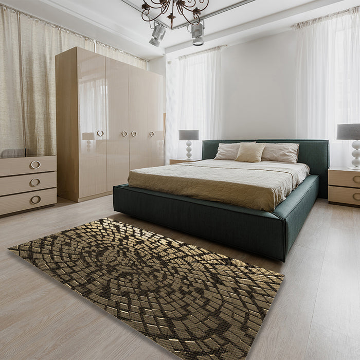 Patterned Copper Brown Rug in a Bedroom, pat561brn