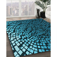 Patterned Dark Turquoise Green Rug, pat561lblu