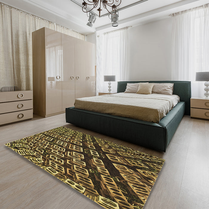 Patterned Caramel Brown Rug in a Bedroom, pat562brn