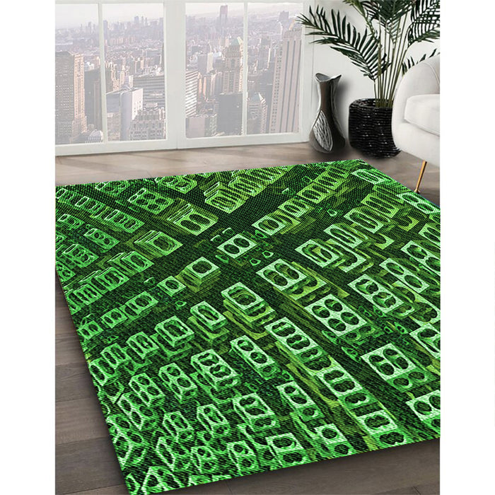 Patterned Deep Emerald Green Rug in Family Room, pat562grn
