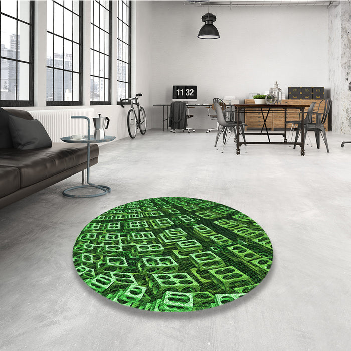 Round Patterned Deep Emerald Green Rug in a Office, pat562grn