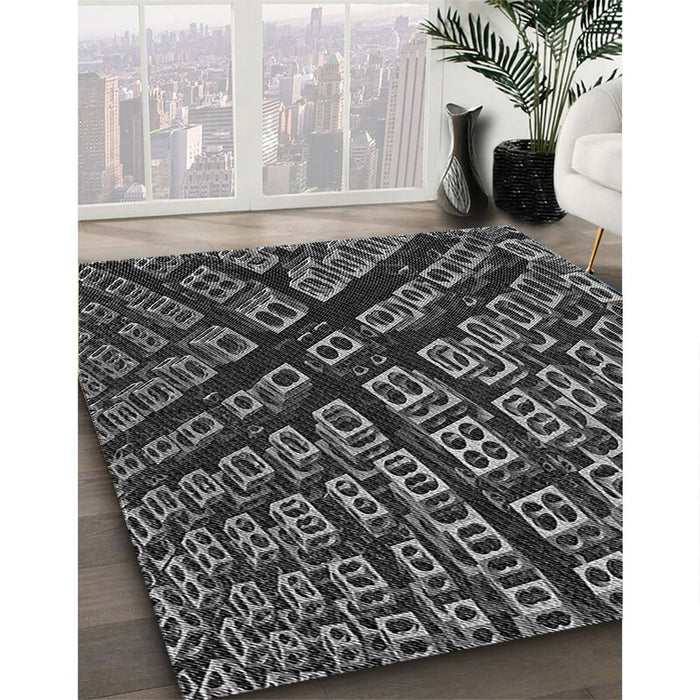 Patterned Charcoal Black Rug in Family Room, pat562gry