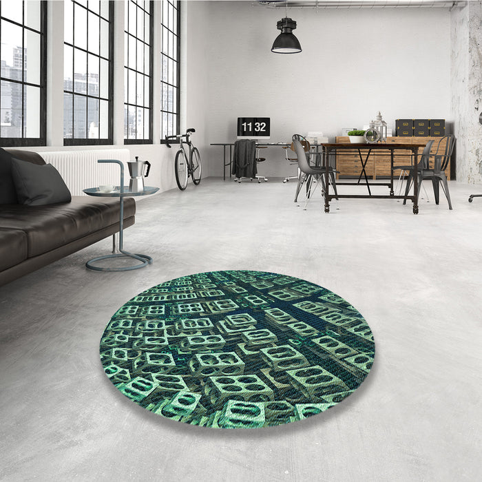 Round Patterned Mint Green Rug in a Office, pat562lblu