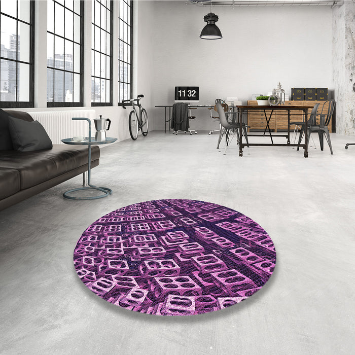 Round Patterned Dark Purple Rug in a Office, pat562pur