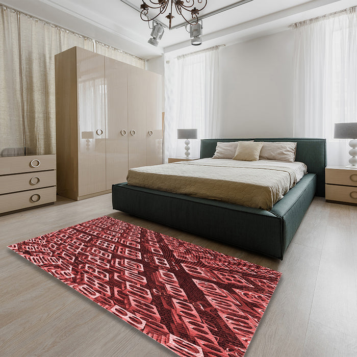 Patterned Dark Red Rug in a Bedroom, pat562rd
