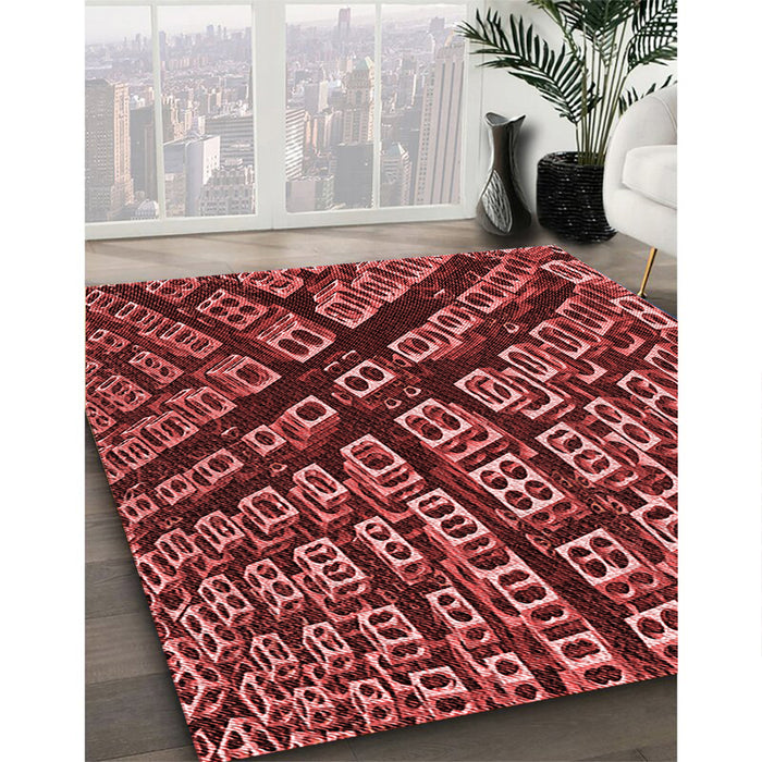 Patterned Dark Red Rug in Family Room, pat562rd