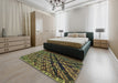 Patterned Copper Green Novelty Rug in a Bedroom, pat562