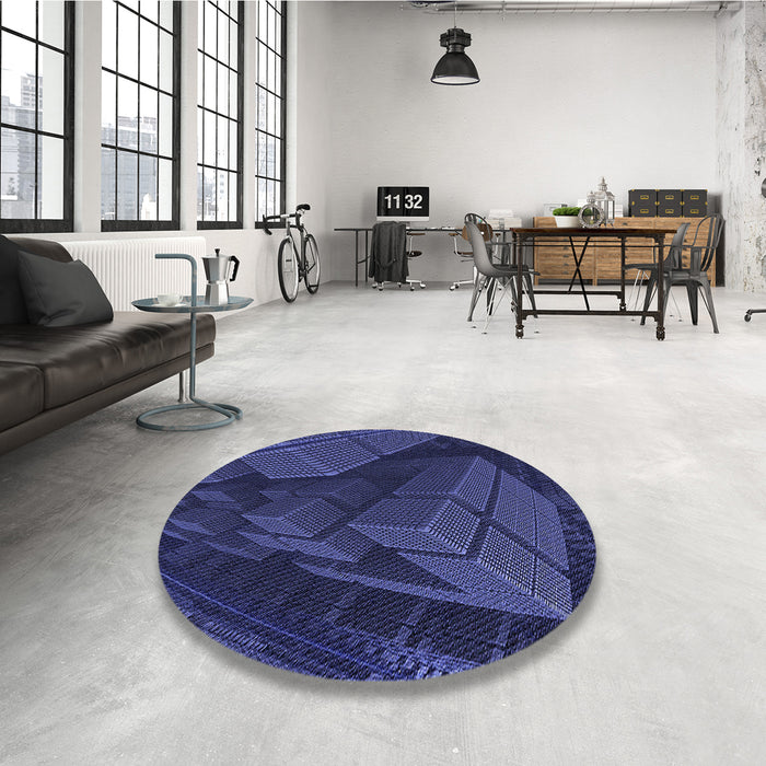 Round Patterned Royal Blue Rug in a Office, pat564blu