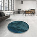 Round Patterned Dark Cyan Green Rug in a Office, pat564lblu