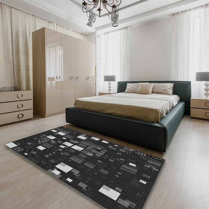 Patterned Midnight Gray Rug in a Bedroom, pat565gry