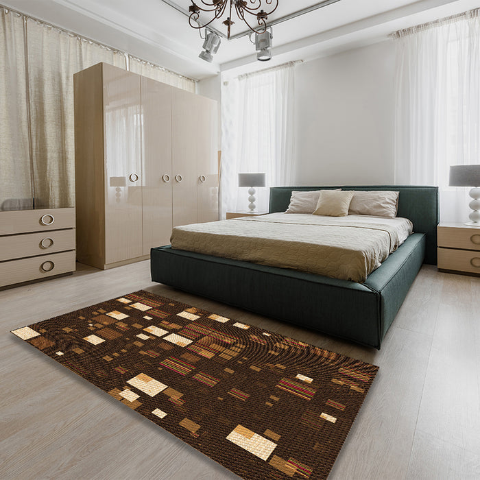 Patterned Light Brown Rug in a Bedroom, pat565org