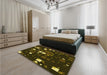 Patterned Dark Yellow Green Rug in a Bedroom, pat565yw