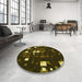 Round Patterned Dark Yellow Green Rug in a Office, pat565yw