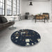 Round Patterned Blue Novelty Rug in a Office, pat565