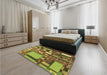 Patterned Dark Bronze Brown Rug in a Bedroom, pat566brn