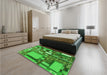 Patterned Green Rug in a Bedroom, pat566grn