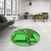 Round Patterned Green Rug in a Office, pat566grn