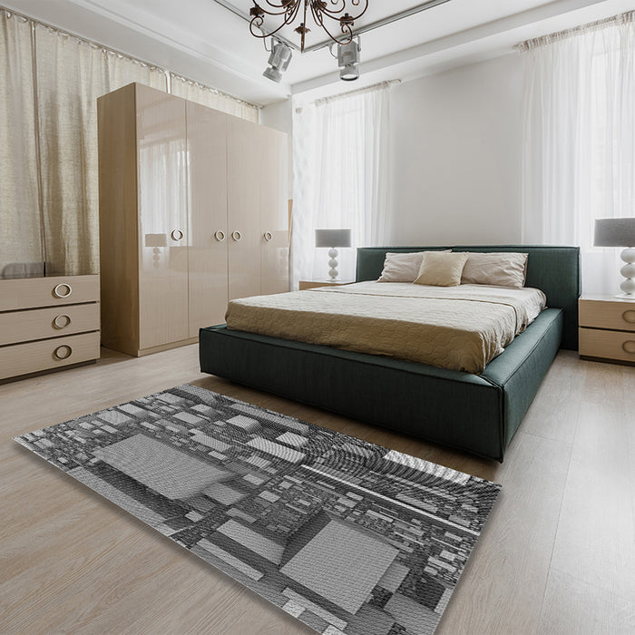 Patterned Gunmetal Gray Rug in a Bedroom, pat566gry