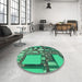 Round Patterned Lime Mint Green Rug in a Office, pat566lblu