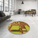 Round Patterned Yellow Rug in a Office, pat566org