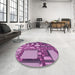 Round Patterned Dark Magenta Purple Rug in a Office, pat566pur