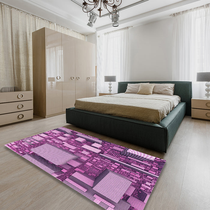 Patterned Dark Magenta Purple Rug in a Bedroom, pat566pur