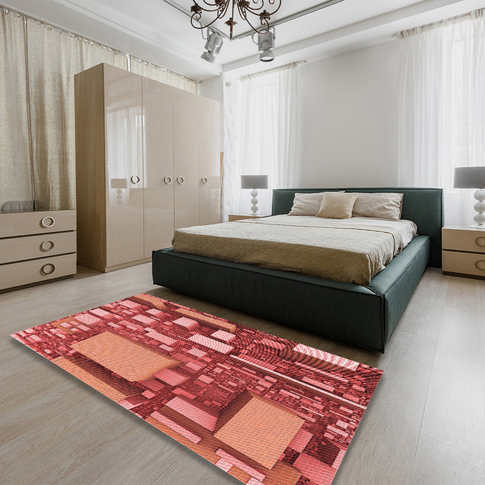 Patterned Red Rug in a Bedroom, pat566rd
