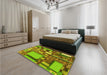 Patterned Pistachio Green Rug in a Bedroom, pat566yw