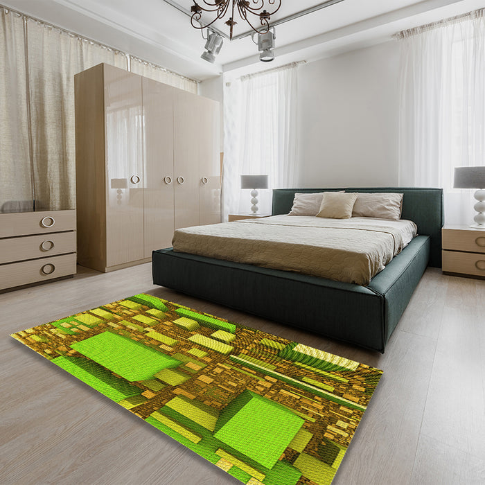 Patterned Pistachio Green Rug in a Bedroom, pat566yw