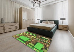 Patterned Green Novelty Rug in a Bedroom, pat566