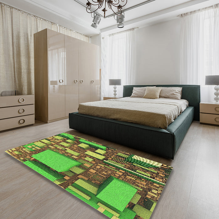 Patterned Green Novelty Rug in a Bedroom, pat566
