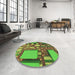 Round Patterned Green Novelty Rug in a Office, pat566