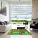 Square Patterned Green Novelty Rug in a Living Room, pat566