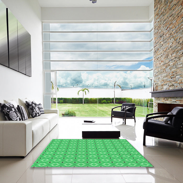 Machine Washable Transitional Neon Green Rug in a Kitchen, wshpat567grn