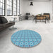Round Machine Washable Transitional Blue Rug in a Office, wshpat567