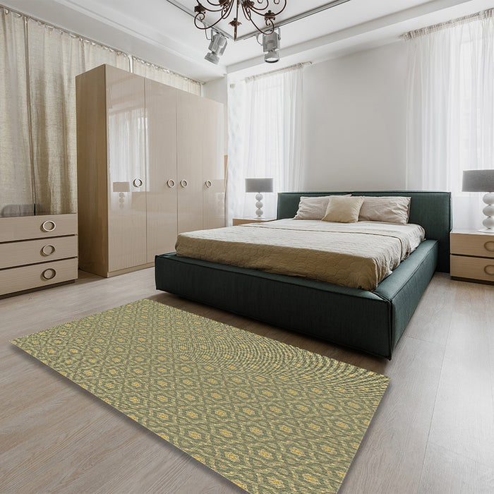 Patterned Brass Green Rug in a Bedroom, pat569brn