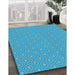 Machine Washable Transitional Bright Turquoise Blue Rug in a Family Room, wshpat569