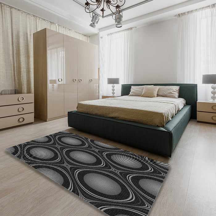 Round Machine Washable Transitional Midnight Gray Rug in a Office, wshpat57gry