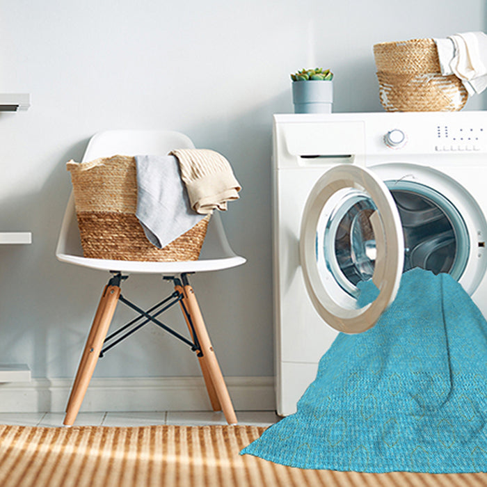 Machine Washable Transitional Bright Cyan Blue Rug in a Washing Machine, wshpat571lblu