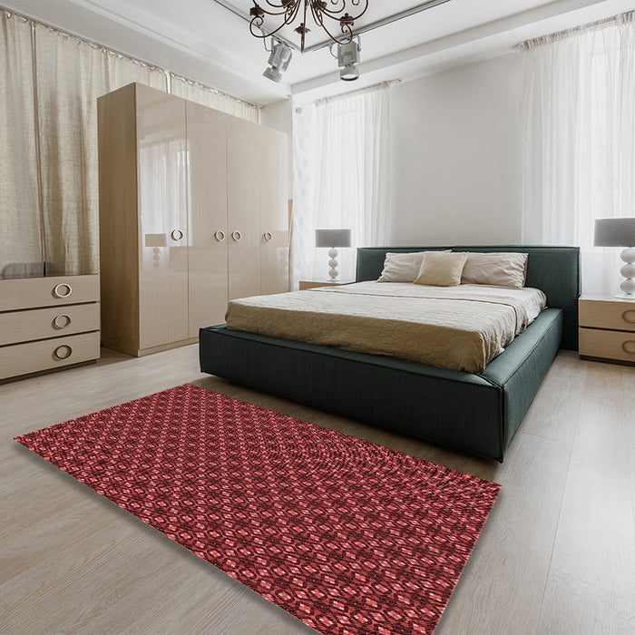 Round Machine Washable Transitional Red Rug in a Office, wshpat572rd