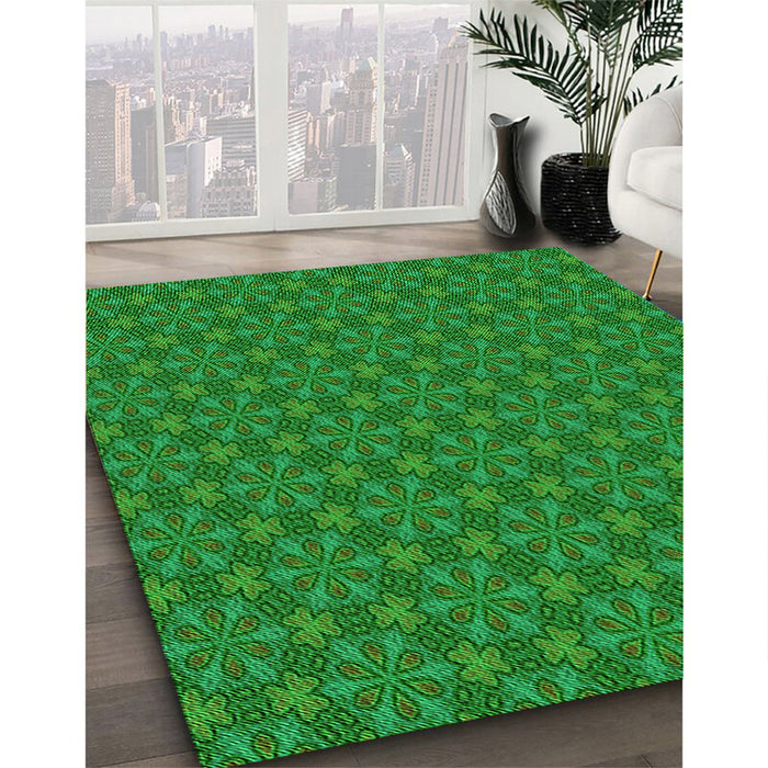 Machine Washable Transitional Green Rug in a Family Room, wshpat574grn