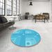 Round Patterned Bright Cyan Blue Rug in a Office, pat575lblu