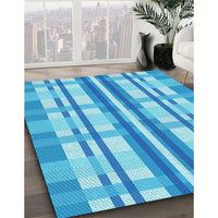 Patterned Deep Sky Blue Rug, pat576lblu