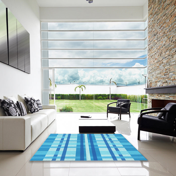 Square Patterned Deep Sky Blue Rug in a Living Room, pat576lblu