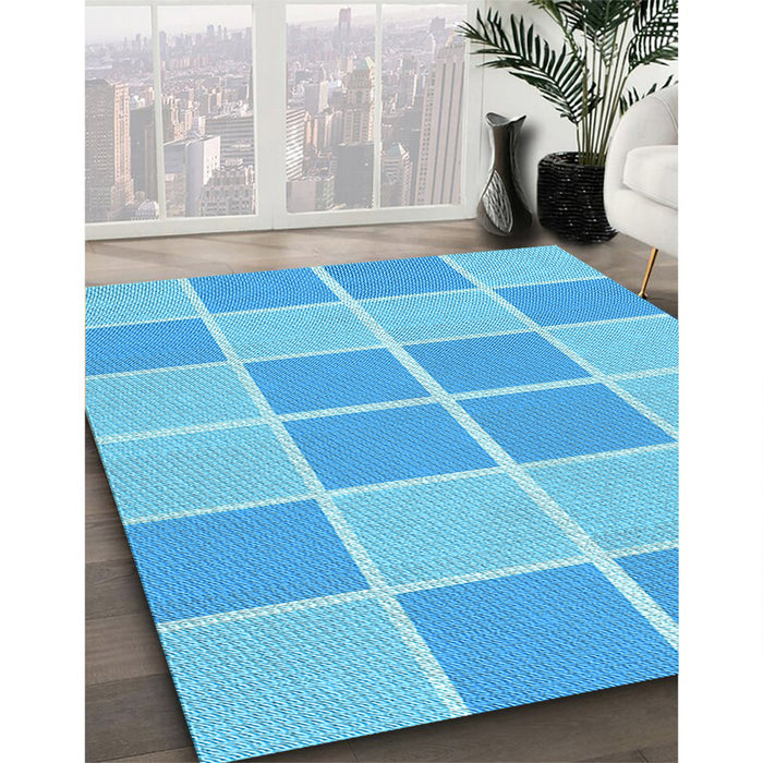 Machine Washable Transitional Deep Sky Blue Rug in a Family Room, wshpat578lblu